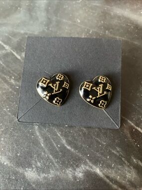 NEW! Black Enamel and Gold Monogram Heart Logo Studs